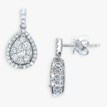 18ct white gold diamond pear shaped cluster earrings. Total diamond weight 0.89ct.