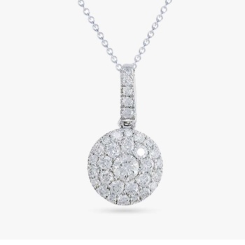 18ct white gold diamond cluster pendant and chain. Total diamond weight 0.43ct.