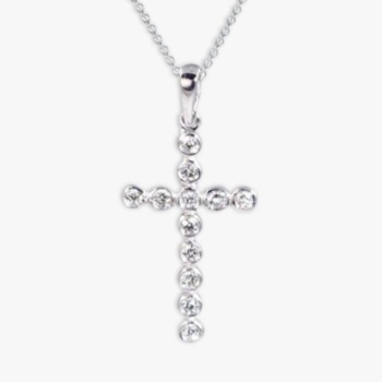 9ct white gold diamond cross pendant and chain. Total diamond weight 0.12ct.