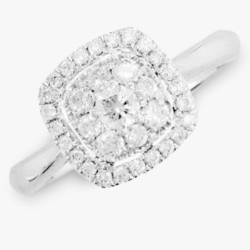 18ct white gold Diamond cushion shaped cluster ring total diamond weight 0.43ct