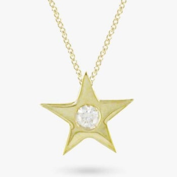 9ct yellow gold diamond set star shaped pendant and chain. Diamond 0.04ct.