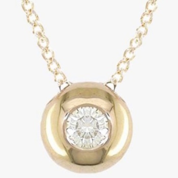 9ct yellow gold 0.08ct solitaire diamond slide pendant and chain.