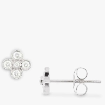 18ct white gold millgrain diamond earrings. Total diamond weight 0.13ct 