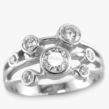18ct white gold 3 row large scatter ring. Total diamond weight 0.95ct.