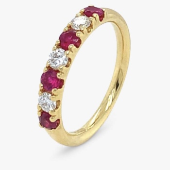 18ct yellow gold ruby and diamond half eternity ring. Rubies 0.54ct and diamonds 0.29ct.