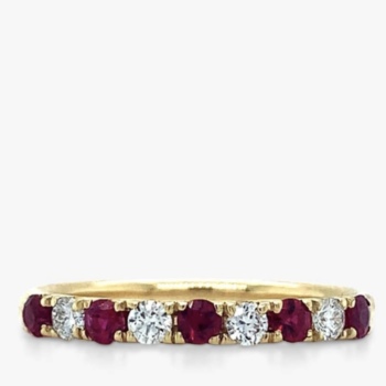 18ct yellow gold ruby 0.38ct and diamond 0.21ct half eternity ring.
