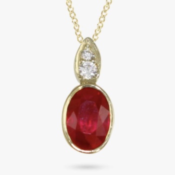 18ct yellow gold ruby 0.57 and diamond 0.03 pendant and chain.