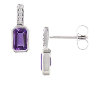 9ct white gold amethyst and diamond 0.03ct drop earrings.