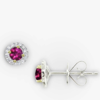18ct white gold ruby and diamond circular cluster earrings.