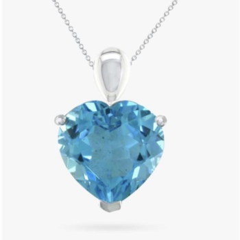 9ct white gold heart cut blue topaz pendant and chain.