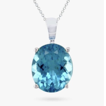 9ct white gold oval cut blue topaz pendant and chain.