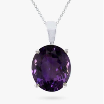 9ct white gold oval cut amethyst pendant and chain.