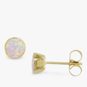 9ct yellow gold rub over style opal stud earrings.