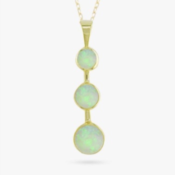 9ct yellow gold opal triple drop pendant and chain.