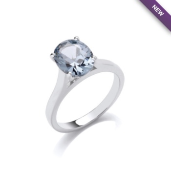 Mounted oval solitaire ring.