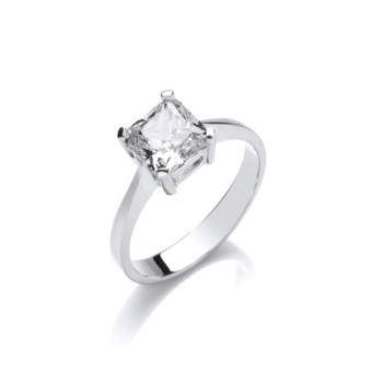 Simple square cut solitaire ring.