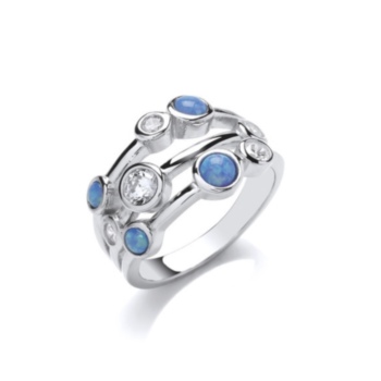 Blue opalique triple band scatter ring.