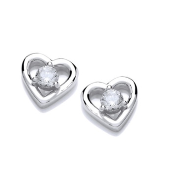 Solitaire heart stud earrings.