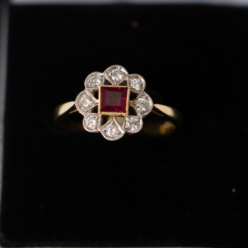 18ct yellow gold Ruby and diamond cluster ring