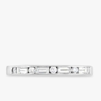 18ct white gold round brilliant and baguette cut half eternity ring, total diamond weight 0.32ct.