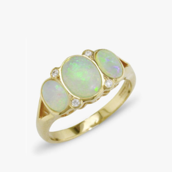 9ct yellow gold opal and diamond cocktail ring.