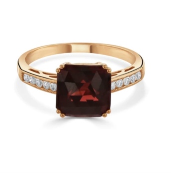 18ct yellow and rose gold square cut garnet and diamond ring