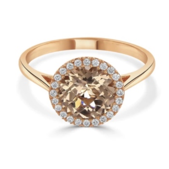 18ct rose gold circular cut morganite and diamond cluster ring