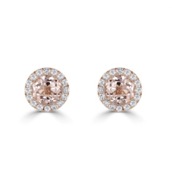 18ct rose gold circular cut morganite and diamond cluster stud earrings