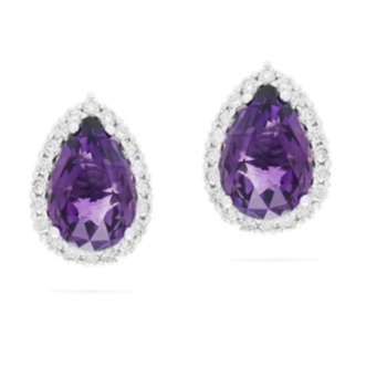 18ct white gold pear shaped amethyst and diamond cluster stud earrings