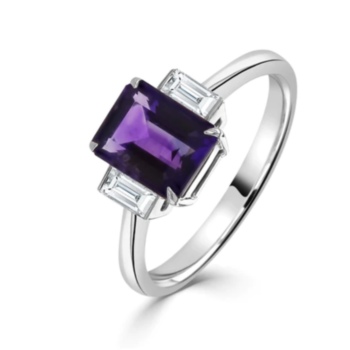 18ct white gold emerald cut amethyst and baguette cut diamond ring