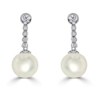 18ct white gold pearl and diamond drop earrings