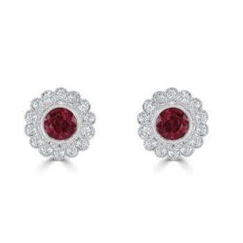 18ct white gold circular ruby and diamond cluster stud earrings