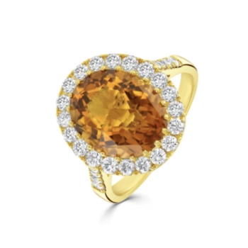 18ct yellow gold oval shaped Citrine and diamond cluster ring