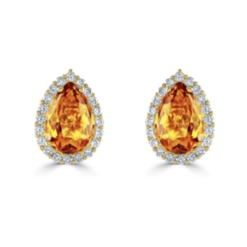 18ct yellow gold pear shaped Citrine and diamond cluster stud earrings