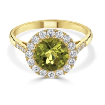 18ct yellow gold circular shaped peridot and diamond cluster ring