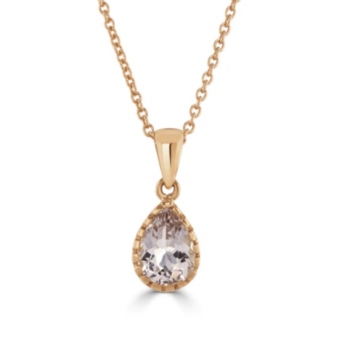 9ct rose gold pear shaped morganite pendant and chain