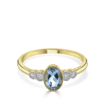 9ct yellow gold oval shaped blue topaz and diamond ring