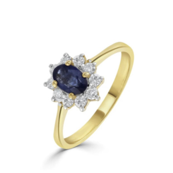 9ct yellow gold sapphire and diamond traditional cluster ring