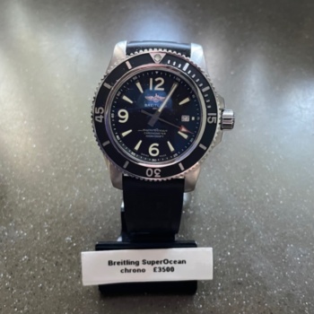 Breitling SuperOcean Chronograph pre-loved watch on black rubber strap. SOLD