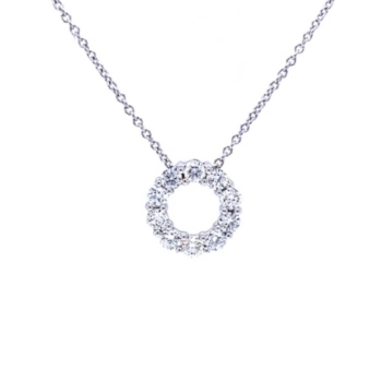18ct white gold small diamond circle pendant necklace. 0.46ct diamonds