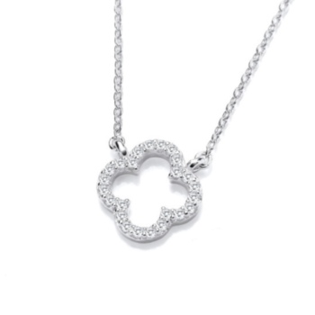 Silver and cubic zirconia open clover necklace