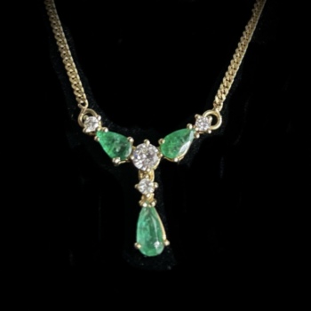 18ct yellow gold emerald and diamond drop pendant