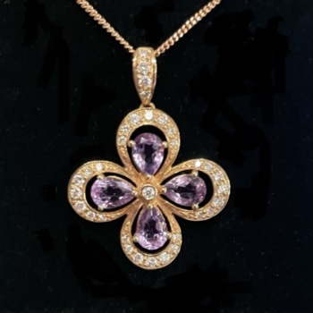 18ct rose gold Kunzite & diamond pendant