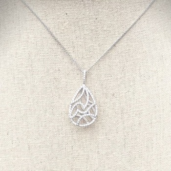 18ct white gold diamond openwork pear shaped pendant and chain. Containing 0.60ct of diamonds