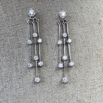 18ct white gold 3 row diamond drop earrings