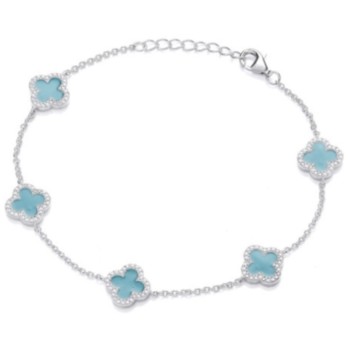 Silver blue enamelled clover bracelet