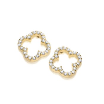 Silver gold plated cubic zirconia clover stud earrings