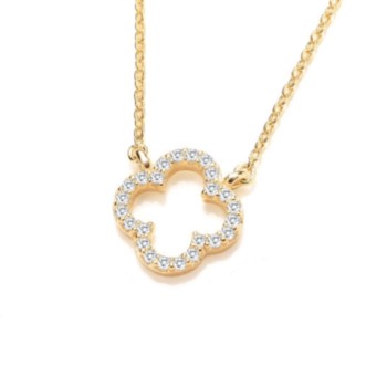 Silver gold plated cubic zirconia clover necklace