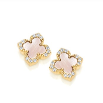 Silver gold plated pink mother of pearl clover stud earrings.