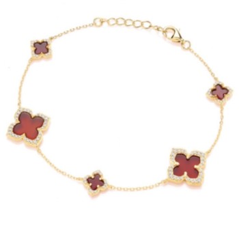 Silver gold plated red enamelled clover bracelet